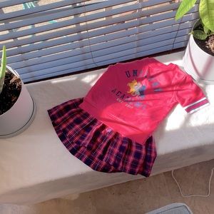 Pink/Navy plaid sweat shirt skirt set